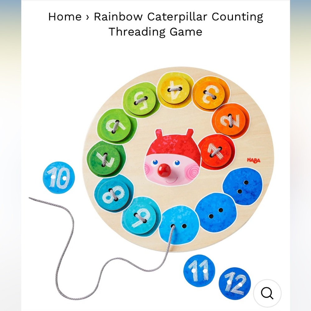 New in box, Haba learning game Caterpillar Counting Threading game. 3+